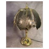 Brass Touch Lamp with Etched Glass Panels