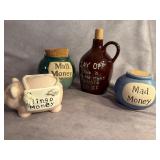 Four Ceramic Coin Banks with Cork Stoppers