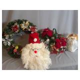 Holiday Decor Lot with Wreath, Santa, and Angel