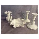 Fenton Milk Glass Set with Ruffle Detail