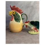 Ceramic Rooster Planter, Portuguese Pitcher