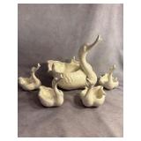 Vintage Hull Pottery Matte White Swan Planter Set