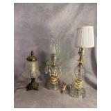 3 Clear Glass and Metal Table Lamps