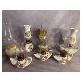 7 Miniature Floral Oil Lamps