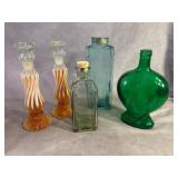 Avon Candlesticks and Assorted Colored Glassware