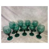 9 Green Stemmed Glasses