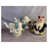 Three Novelty Ceramic Teapots, Various Designs