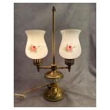 Brass Table Lamp with Floral Glass Shades