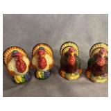 Four Ceramic Turkey Salt and Pepper Shakers