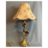 Gold-Toned Table Lamp with Parrot and Palm Shade