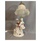 Porcelain Figurine Table Lamp with Brass Arm
