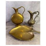 Brass Decorative Pitchers and Leaf Tray Set