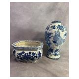 Blue and White Ceramic Vase and Planter