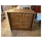 Two-Drawer Wooden End Table with Parquet Design