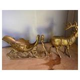 Cast Brass Reindeer and Sleigh Set