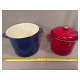 Two Enameled Metal Stock Pots