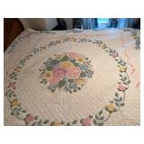 Hand-Quilted Floral Cotton Quilt, 85' x 85'