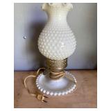 Milk Glass Hobnail Table Lamp with Metal Accents