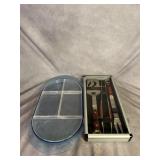 Divided Glass Serving Tray and BBQ Tool Set