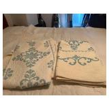 Cream Quilt Set with Blue Embroidery