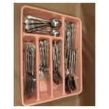 Silver toned Flatware Set with Storage Tray