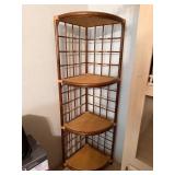 Wood and Woven Rattan Corner Shelf Unit