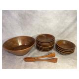 Mid-Century Wooden Bowl Set with Utensils