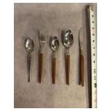 Flatware Set with Wood and Etched Handles