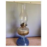 Glass Oil Lamp with Blue Embossed Base