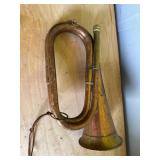 Vintage Brass Bugle with Chain and Patina
