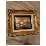 Gold-Toned Framed Artwork of Rural Scene