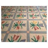 Handmade Tulip Appliqué Quilt with Pillow Shams