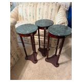 Three Mahogany Plant Stands with Faux Marble Tops