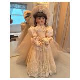 Porcelain Bridal Doll with Satin and Lace Gown