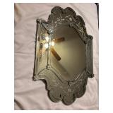 Etched Glass Wall Mirror with Scalloped Frame