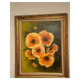 Oil Painting of Orange Poppies in Ornate Frame