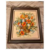 Floral Needlepoint Artwork in Wooden Frame