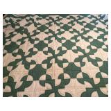 Green and White Double Wedding Ring Quilt