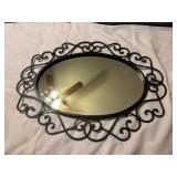 Oval Wall Mirror with Scrollwork Metal Frame