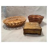 Rattan Basket Segmented Bowl and Gilt Box