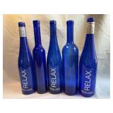 5 Cobalt Blue RELAX Riesling Glass Bottles