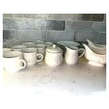 Gibson White Embossed Fruit Stoneware Set