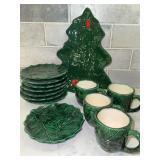 13-Piece Green Holly Leaf Holiday Dish Set
