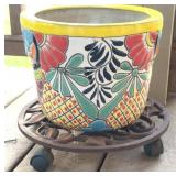 Talavera Ceramic Planter on Rolling Caddy