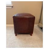 Brown Faux Crocodile Leather Cube Ottoman