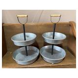 Two Galvanized Two-Tier Tray Stands