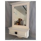 White Painted Wood Wall Mirror with Drawer