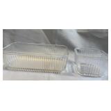 Two Ribbed Clear Glass Refrigerator Dishes