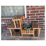 Wooden Plant Stand and Concrete Planter Lot