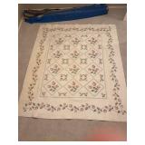 Hand-Embroidered Cross-Stitch Rose Quilt